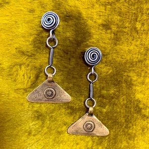Handmade Unique silver and brass earrings